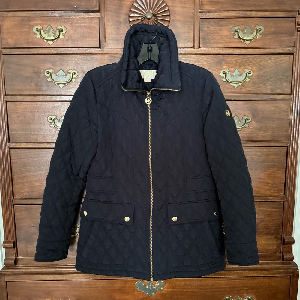 {michael kors} Navy Quilted Jacket with gold Accents